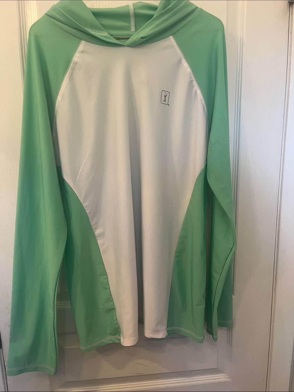 PGA Tour Mint Green and White Hooded Golf Jersey
